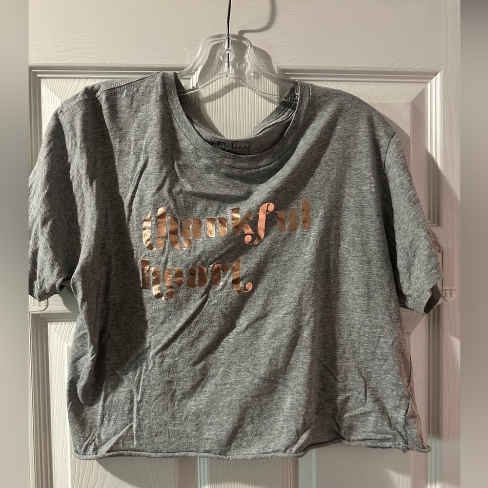 Miken Gray Cropped Top with Metallic Text